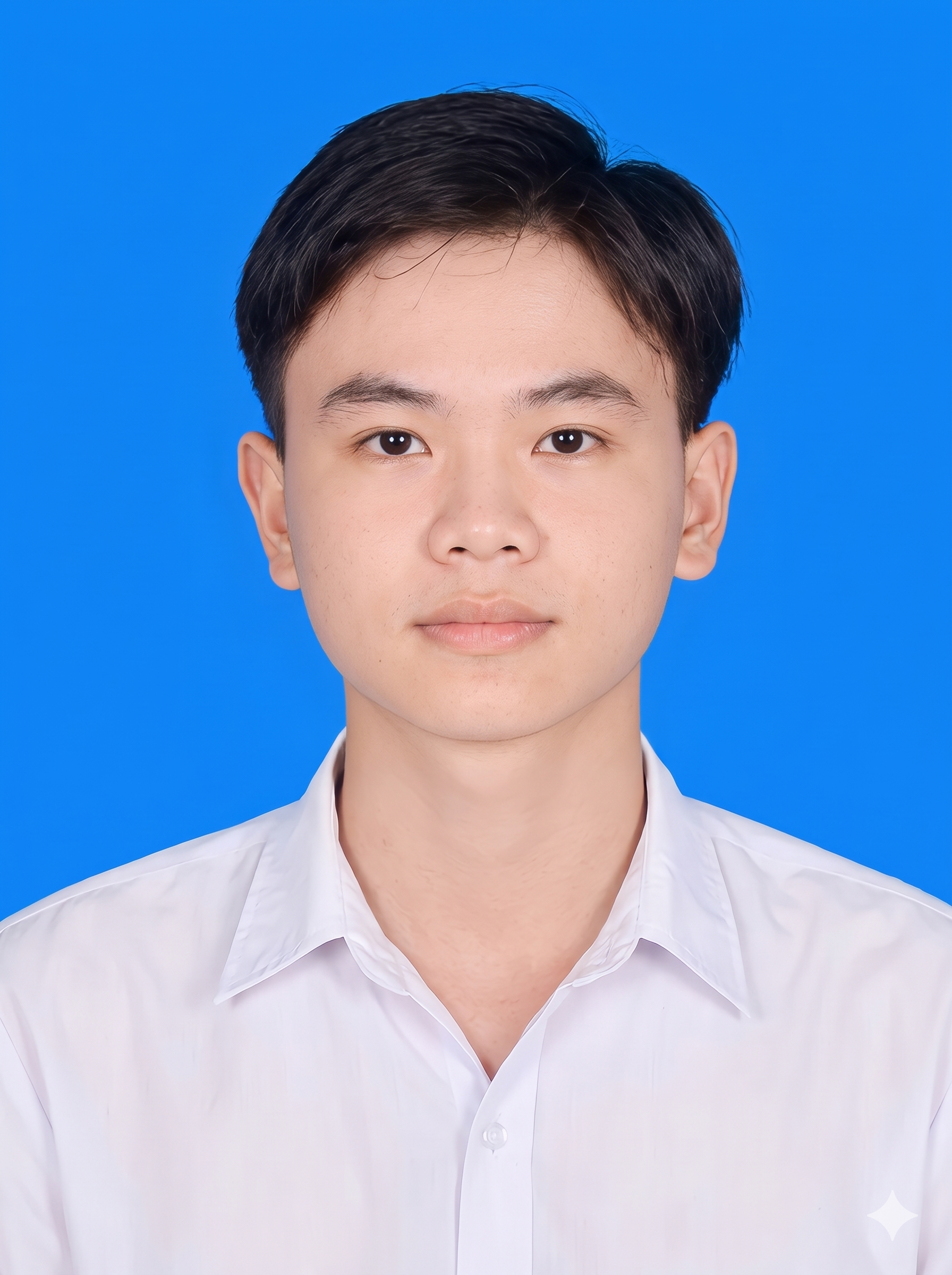 Ảnh chân dung Võ Ngọc Son, mặc áo sơ mi trắng trên nền xanh dương